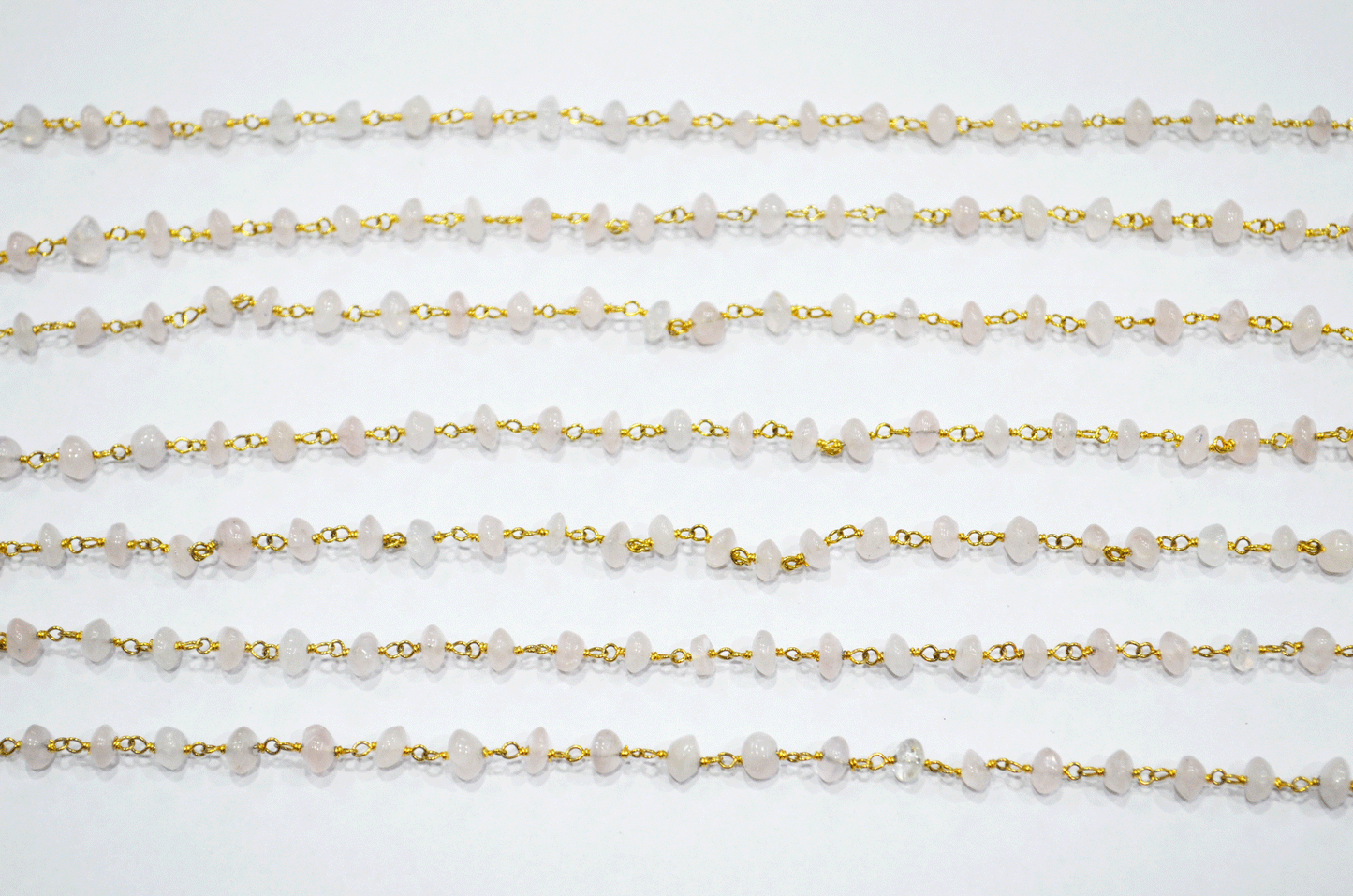 Rose Quartz Smooth Button Shape Rosary Beaded Chain  ,  4.50 - 5 mm , RB-5109