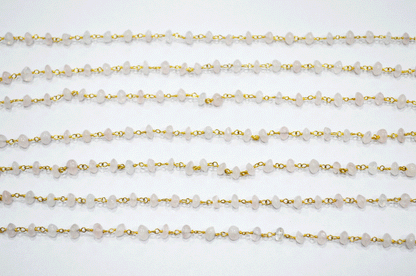 Rose Quartz Smooth Button Shape Rosary Beaded Chain  ,  4.50 - 5 mm , RB-5109