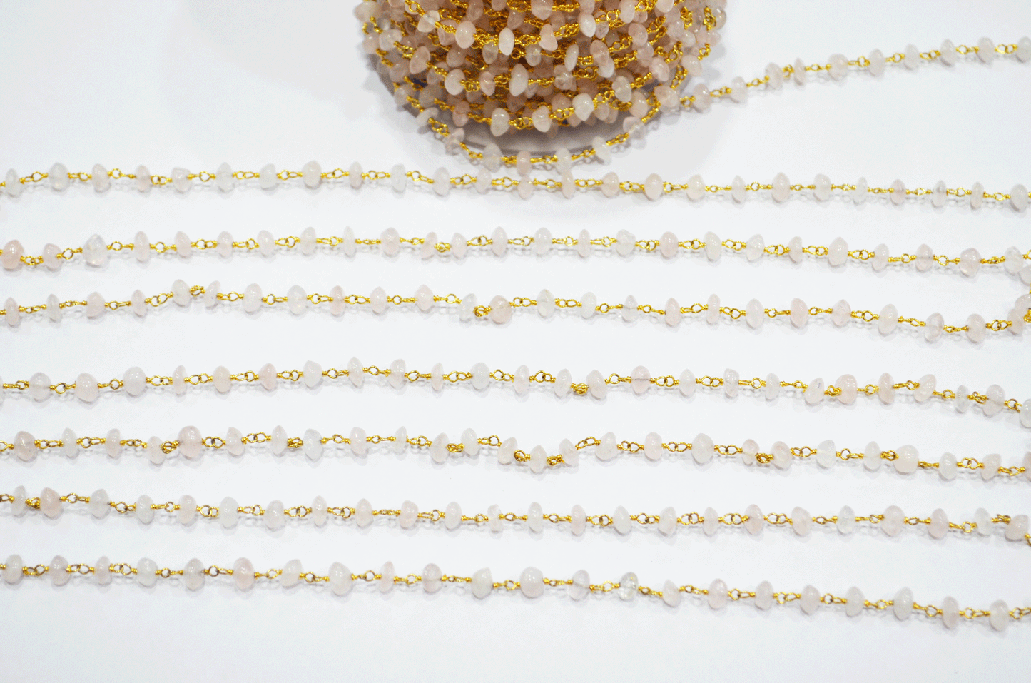 Rose Quartz Smooth Button Shape Rosary Beaded Chain  ,  4.50 - 5 mm , RB-5109