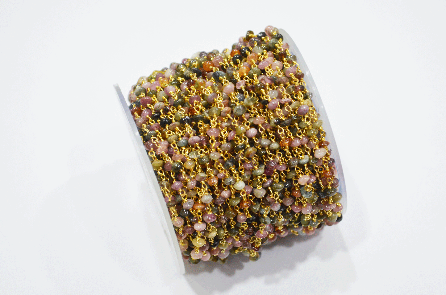 Multi Tourmaline Smooth Button Shape Rosary Beaded Chain  ,  3 - 3.50 mm , RB-5110