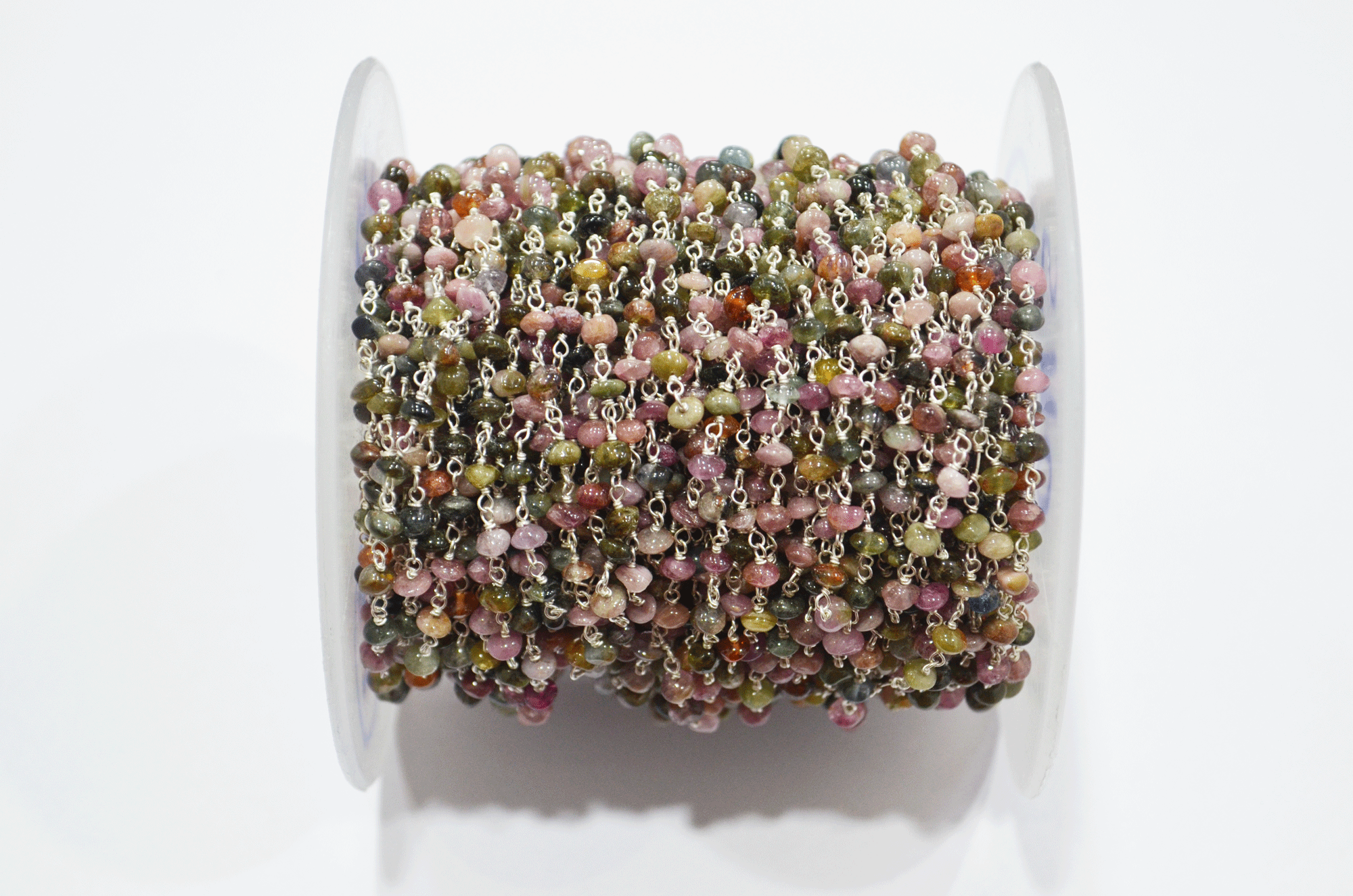 Multi Tourmaline Smooth Button Shape Rosary Beaded Chain  ,  3 - 3.50 mm , RB-5110