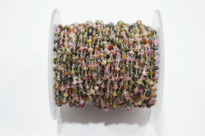 Multi Tourmaline Smooth Button Shape Rosary Beaded Chain  ,  3 - 3.50 mm , RB-5110