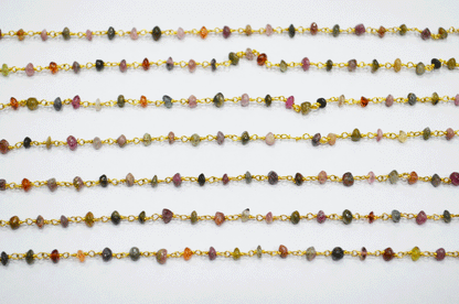 Multi Tourmaline Smooth Button Shape Rosary Beaded Chain  ,  3 - 3.50 mm , RB-5110