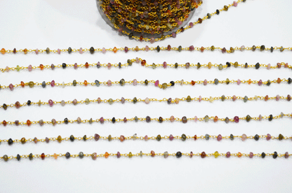 Multi Tourmaline Smooth Button Shape Rosary Beaded Chain  ,  3 - 3.50 mm , RB-5110