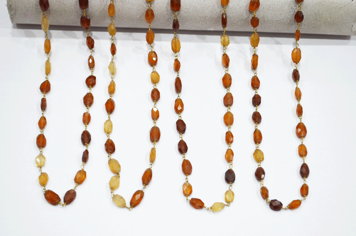 Hessonite Faceted Oval Shape Rosary Beaded Chain  ,  8 - 11 mm , RB-5112