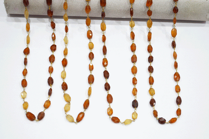 Hessonite Faceted Oval Shape Rosary Beaded Chain  ,  8 - 11 mm , RB-5112