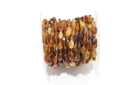 Hessonite Faceted Oval Shape Rosary Beaded Chain  ,  8 - 11 mm , RB-5112