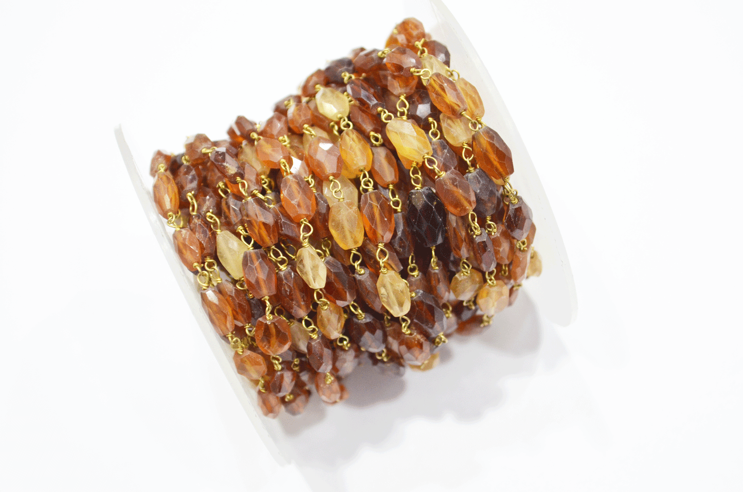 Hessonite Faceted Oval Shape Rosary Beaded Chain  ,  8 - 11 mm , RB-5112