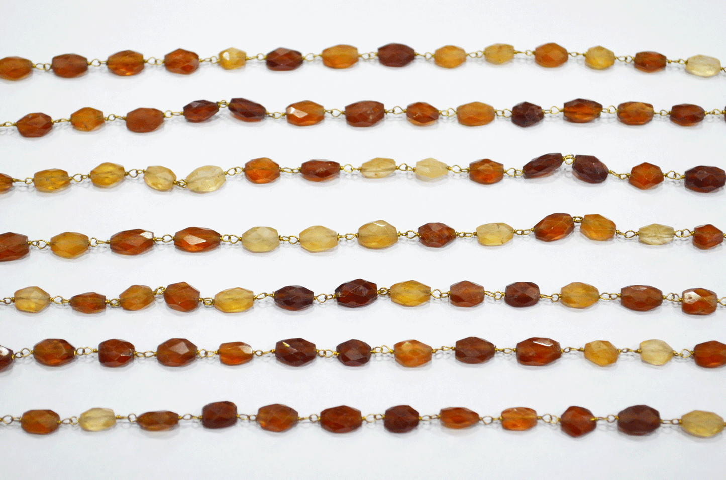 Hessonite Faceted Oval Shape Rosary Beaded Chain  ,  8 - 11 mm , RB-5112