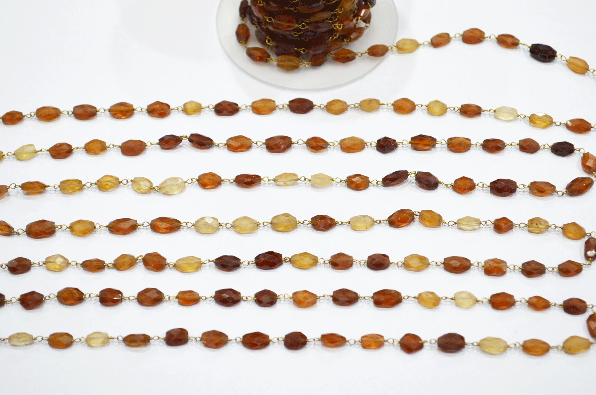 Hessonite Faceted Oval Shape Rosary Beaded Chain  ,  8 - 11 mm , RB-5112