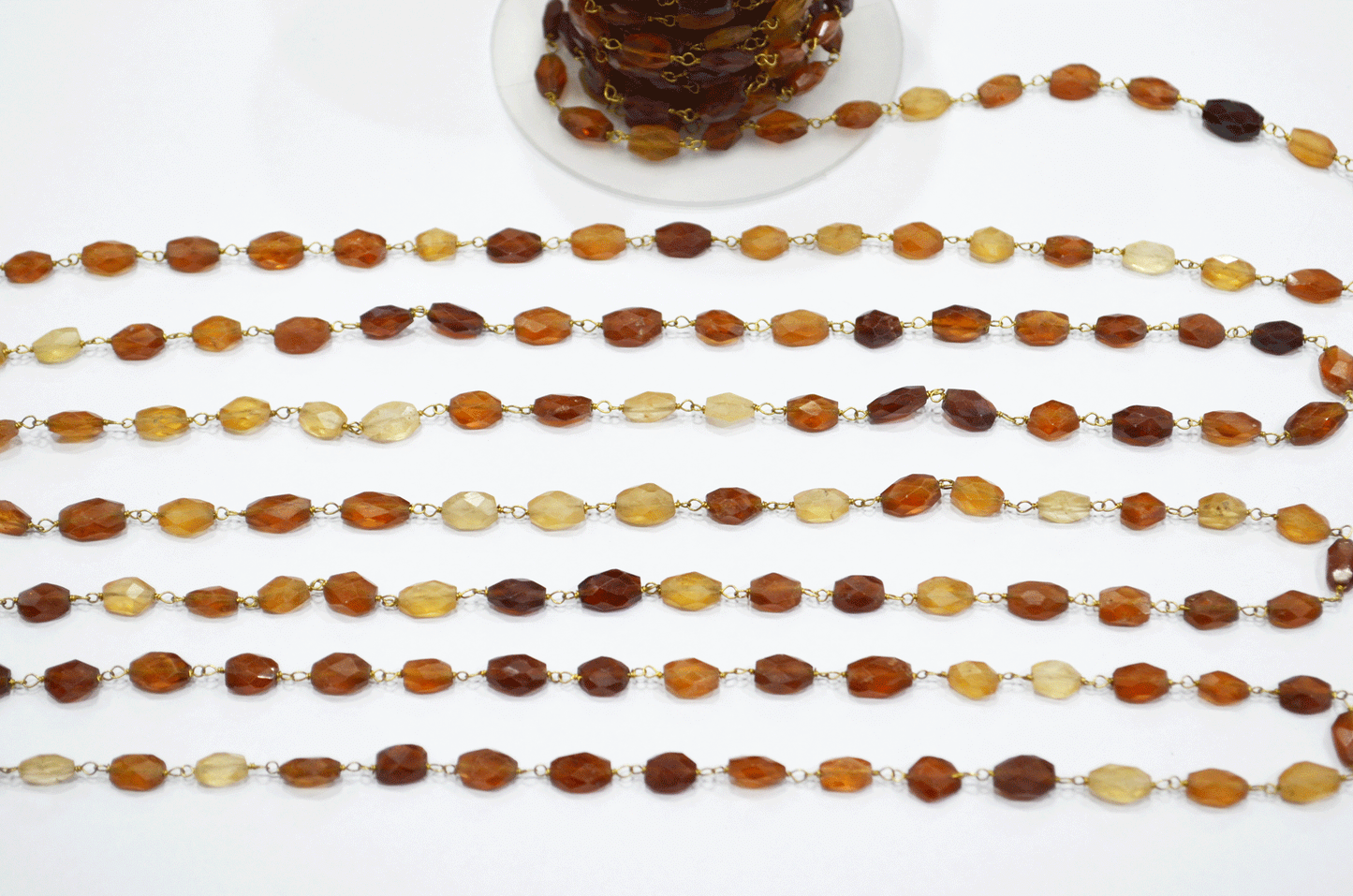 Hessonite Faceted Oval Shape Rosary Beaded Chain  ,  8 - 11 mm , RB-5112