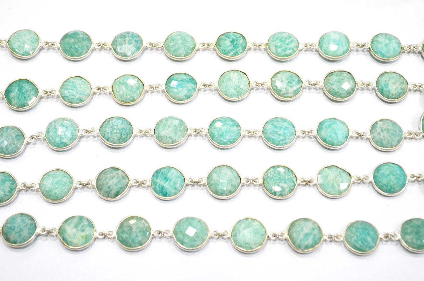 Amazonite Coin Shape Connector Chain , 13 - 14 mm , RB-5349A