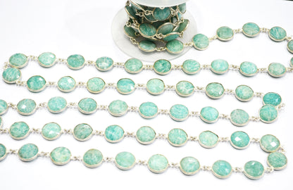 Amazonite Coin Shape Connector Chain , 13 - 14 mm , RB-5349A
