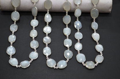 White Moonstone Faceted Free Form Shape Connector Chain , 13 - 17 mm , RB-5350