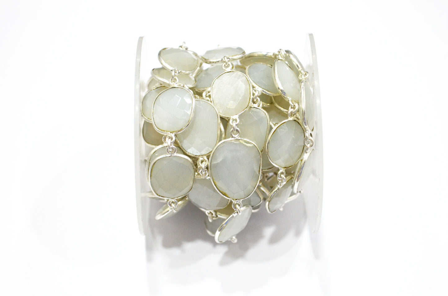 White Moonstone Faceted Free Form Shape Connector Chain , 13 - 17 mm , RB-5350