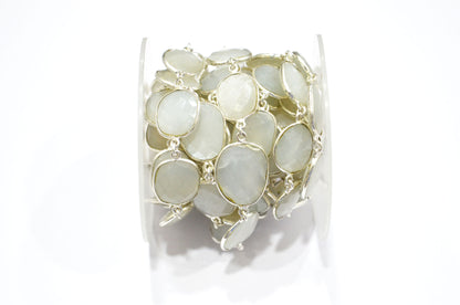 White Moonstone Faceted Free Form Shape Connector Chain , 13 - 17 mm , RB-5350