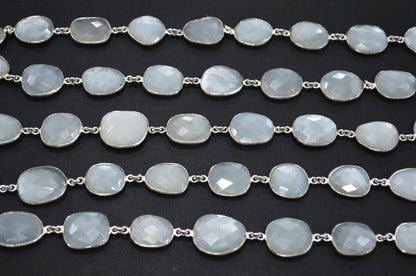 White Moonstone Faceted Free Form Shape Connector Chain , 13 - 17 mm , RB-5350