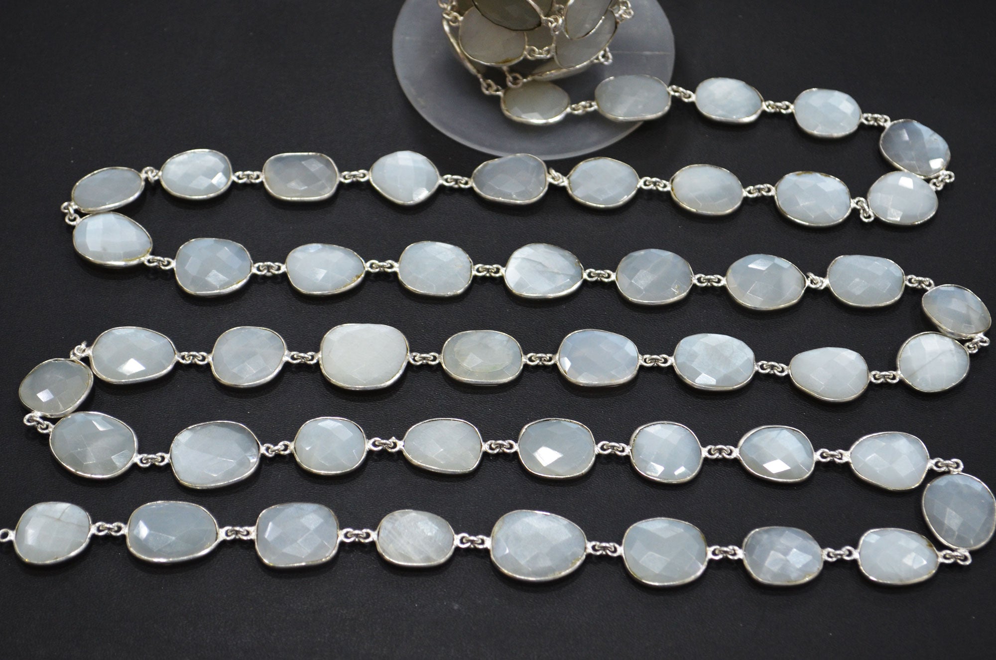 White Moonstone Faceted Free Form Shape Connector Chain , 13 - 17 mm , RB-5350