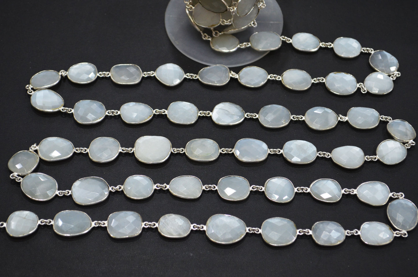 White Moonstone Faceted Free Form Shape Connector Chain , 13 - 17 mm , RB-5350