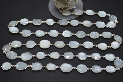 White Moonstone Faceted Free Form Shape Connector Chain , 13 - 17 mm , RB-5350