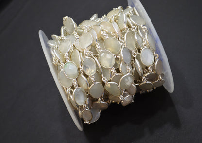 White Moonstone Faceted Free Form Shape Connector Chain , 11 - 14 mm , RB-5351