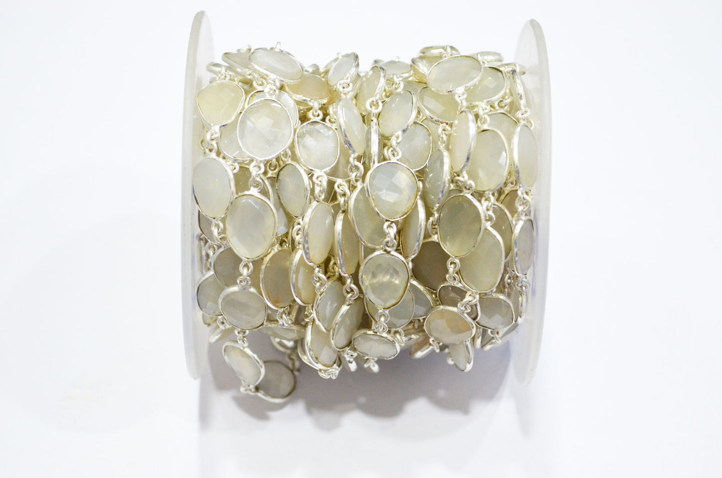 White Moonstone Faceted Free Form Shape Connector Chain , 11 - 14 mm , RB-5351