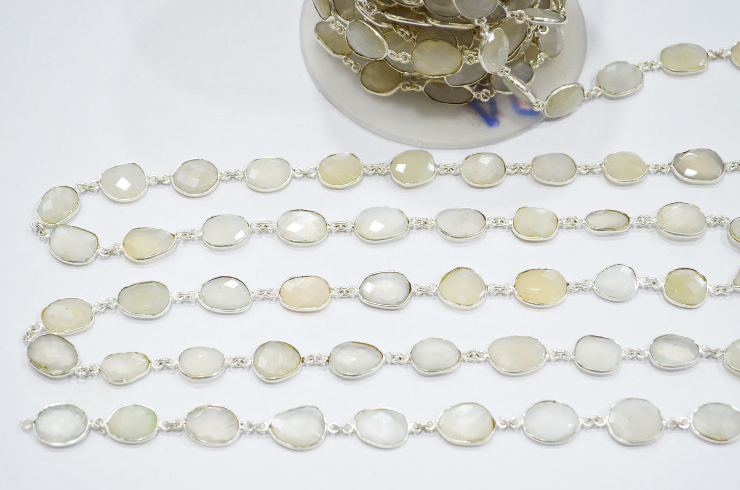 White Moonstone Faceted Free Form Shape Connector Chain , 11 - 14 mm , RB-5351