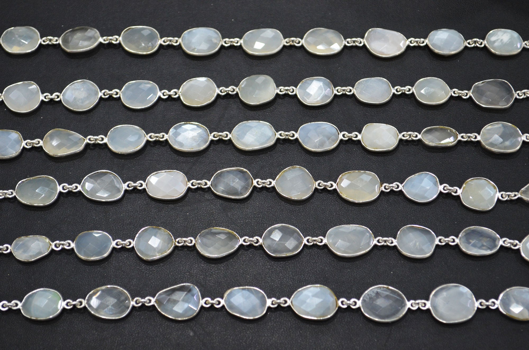 White Moonstone Faceted Free Form Shape Connector Chain , 11 - 14 mm , RB-5351