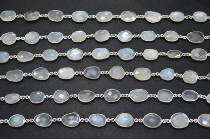 White Moonstone Faceted Free Form Shape Connector Chain , 11 - 14 mm , RB-5351