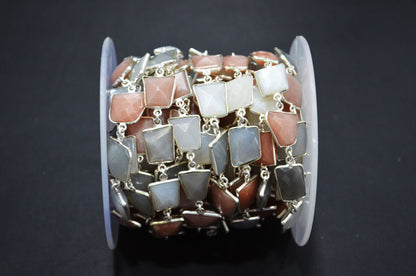 Multi Moonstone Fancy Cut Shape Connector Chain , 10.50 - 15 mm , RB-5353