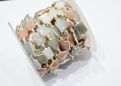 Multi Moonstone Fancy Cut Shape Connector Chain , 10.50 - 15 mm , RB-5353