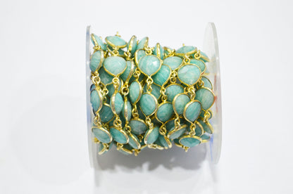 Amazonite Heart Shape Connector Chain , 10 mm , RB-5354