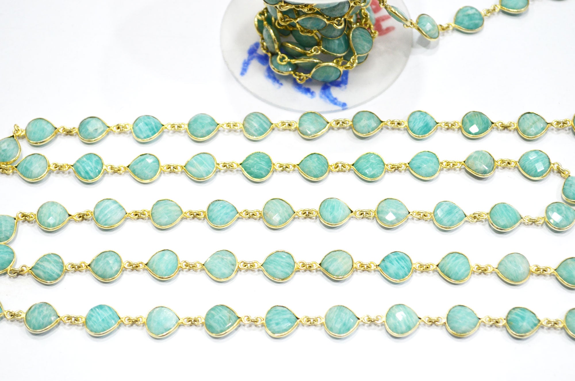 Amazonite Heart Shape Connector Chain , 10 mm , RB-5354