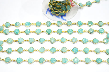 Amazonite Heart Shape Connector Chain , 10 mm , RB-5354