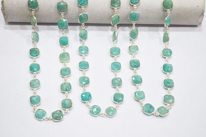 Amazonite Cushion Shape Connector Chain , 10 - 11 mm , RB-5355