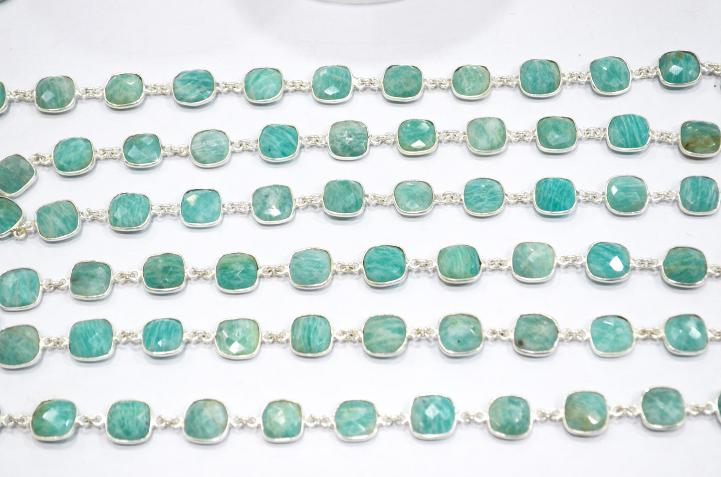 Amazonite Cushion Shape Connector Chain , 10 - 11 mm , RB-5355
