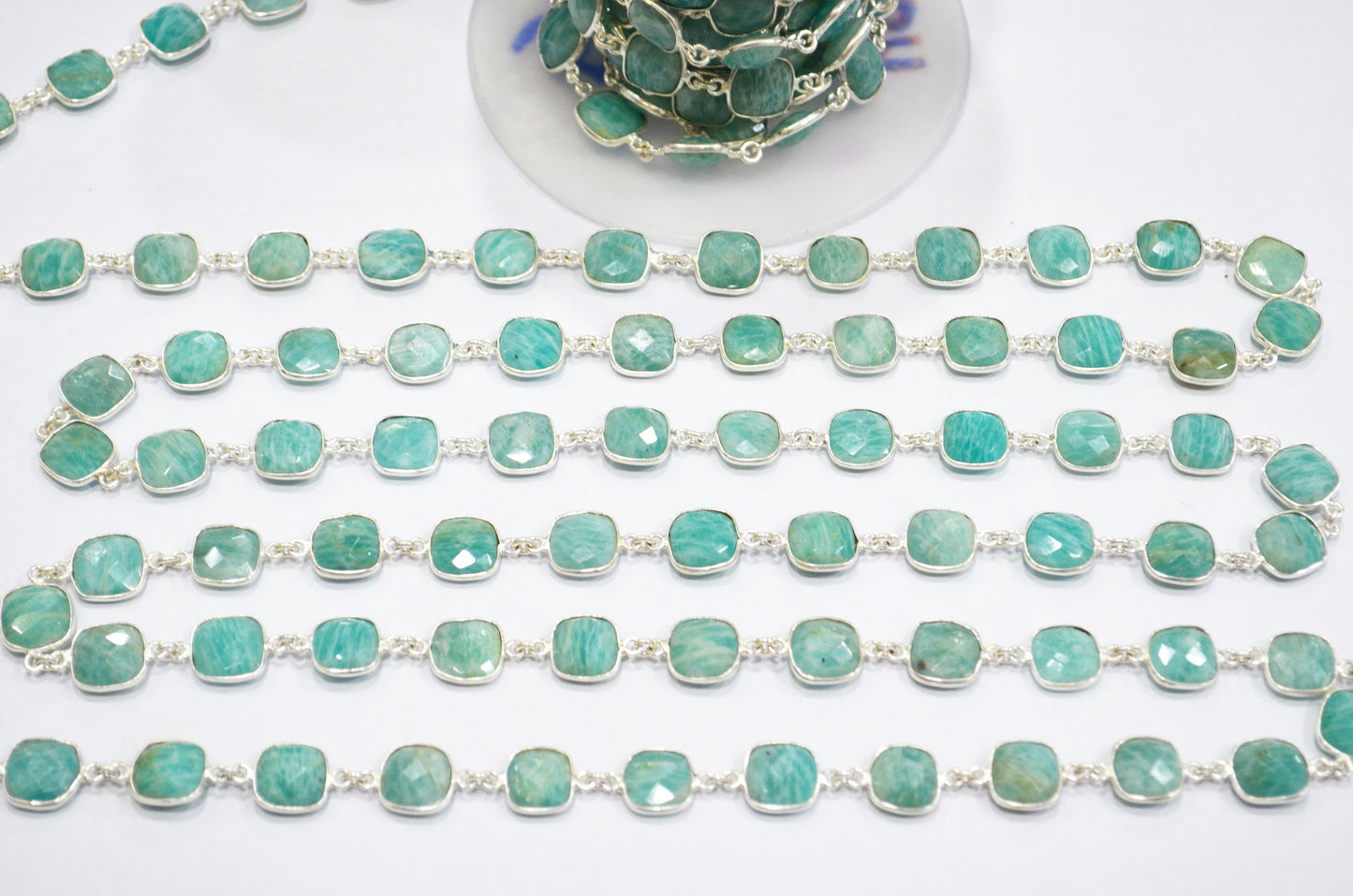 Amazonite Cushion Shape Connector Chain , 10 - 11 mm , RB-5355