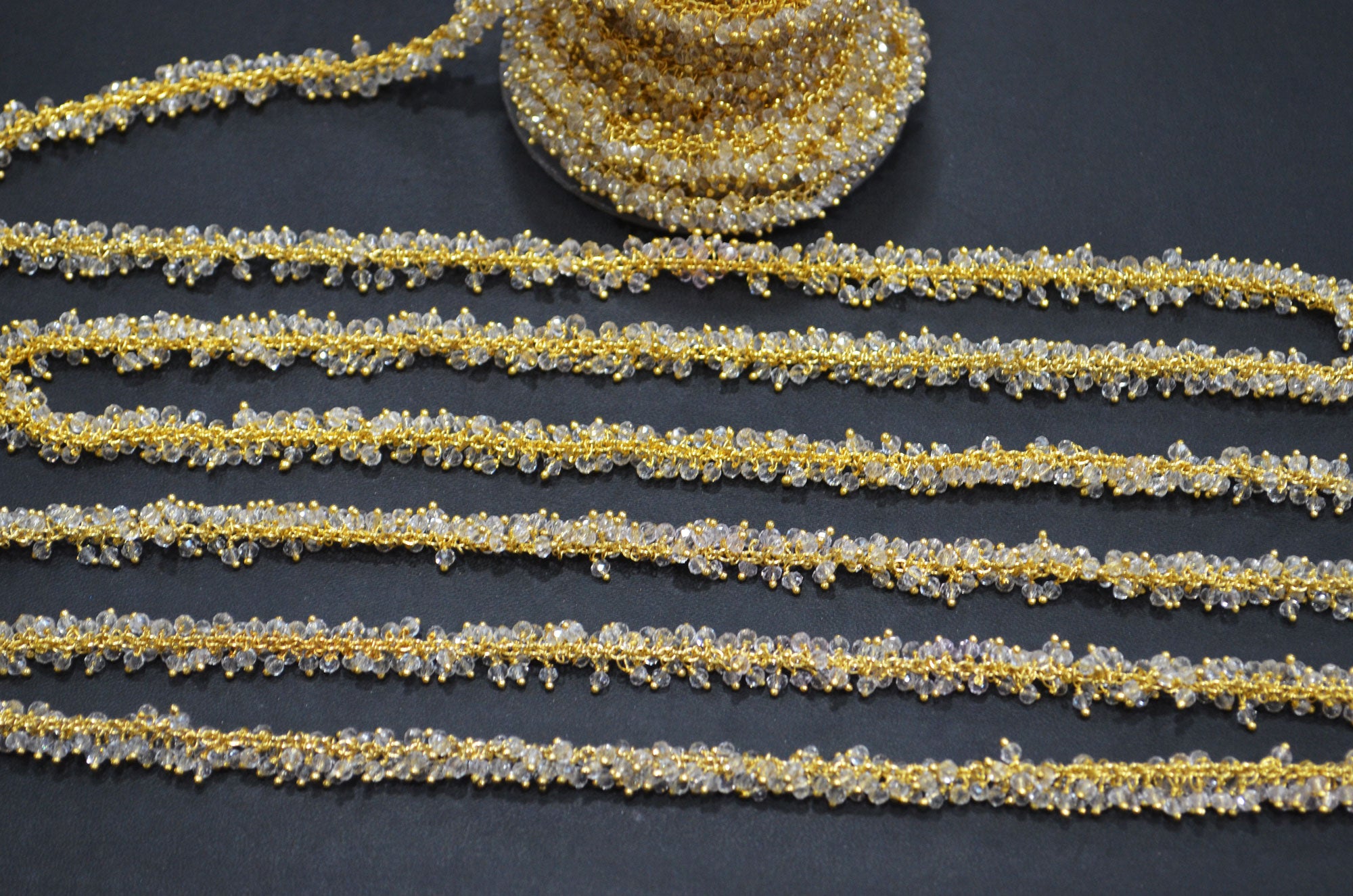 Crystal Hydro Quartz Faceted Rondelle Shape Angoori Cluster Chain , 2 mm , RB-5356