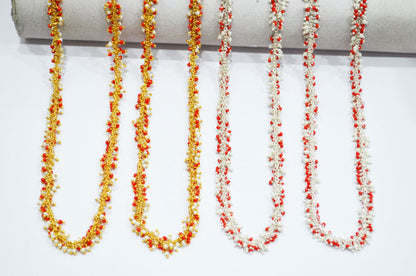 Red Coral And Pearl Hydro Quartz Smooth Rondelle Shape Angoori Cluster Chain , 2 mm , RB-5357