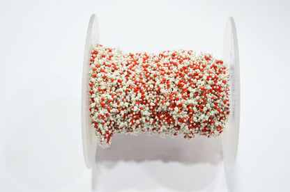 Red Coral And Pearl Hydro Quartz Smooth Rondelle Shape Angoori Cluster Chain , 2 mm , RB-5357