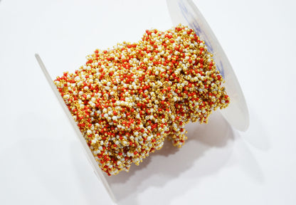 Red Coral And Pearl Hydro Quartz Smooth Rondelle Shape Angoori Cluster Chain , 2 mm , RB-5357