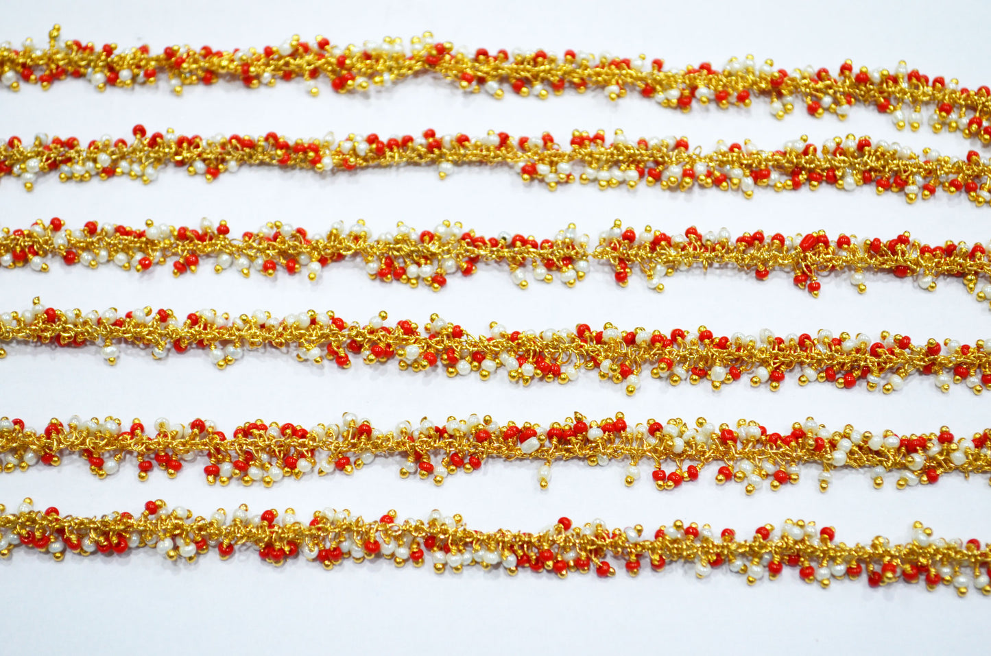 Red Coral And Pearl Hydro Quartz Smooth Rondelle Shape Angoori Cluster Chain , 2 mm , RB-5357