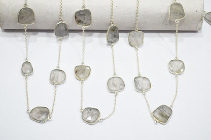 Dot Rutile Natural Quartz Slice Shape Hand Made Connector Chain , Dot Rutile Natural Quartz Bezel Link Chain , 14 - 20 mm , RB-5358