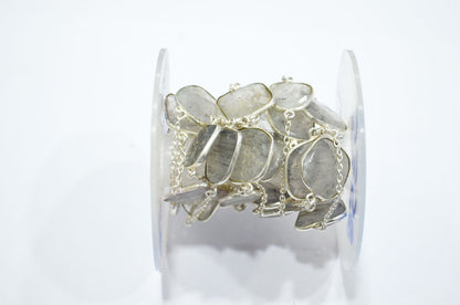 Dot Rutile Natural Quartz Slice Shape Hand Made Connector Chain , Dot Rutile Natural Quartz Bezel Link Chain , 14 - 20 mm , RB-5358