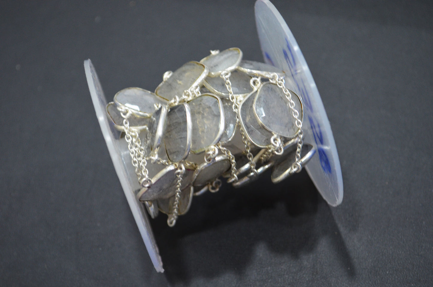 Dot Rutile Natural Quartz Slice Shape Hand Made Connector Chain , Dot Rutile Natural Quartz Bezel Link Chain , 14 - 20 mm , RB-5358