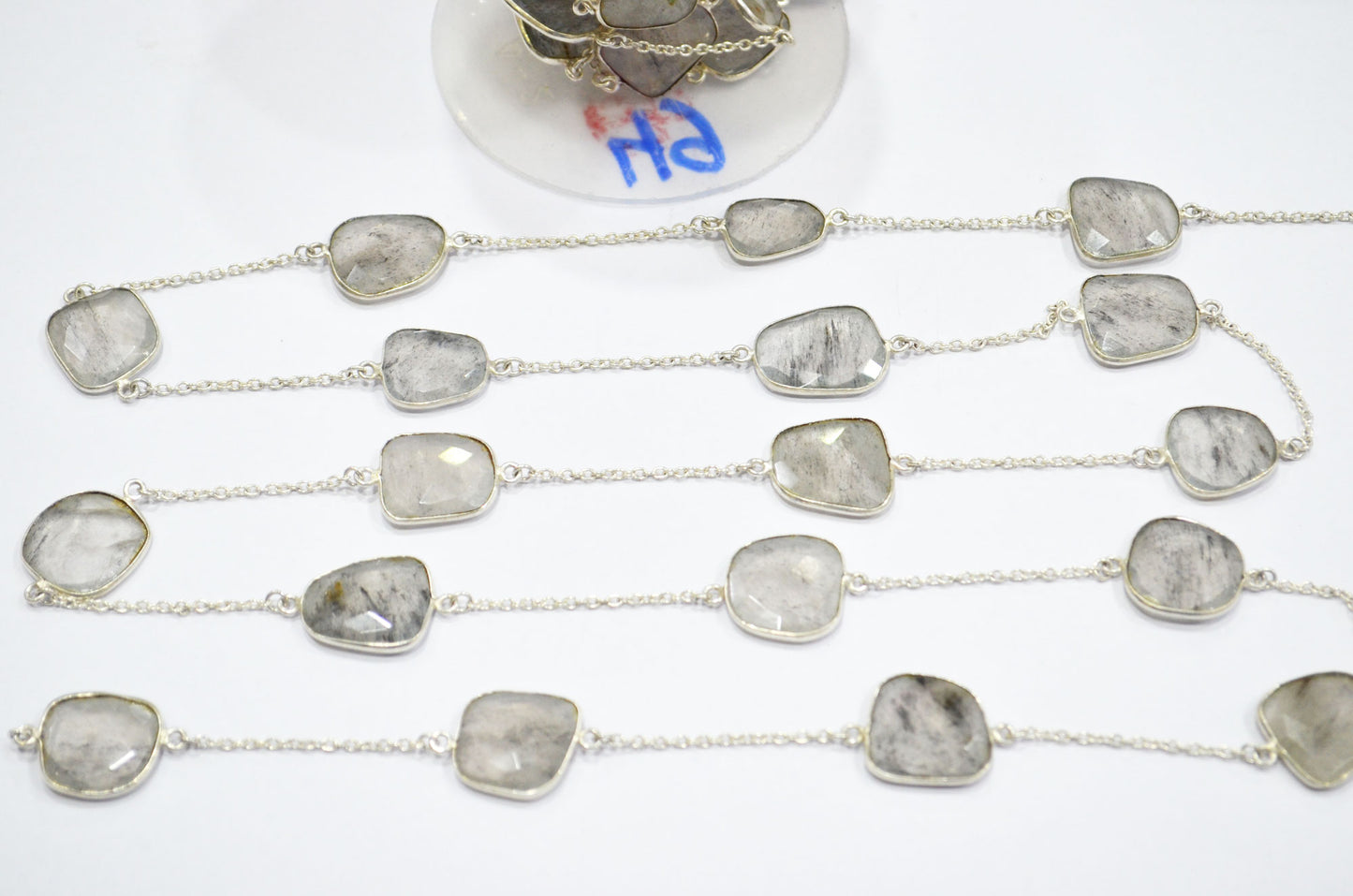 Dot Rutile Natural Quartz Slice Shape Hand Made Connector Chain , Dot Rutile Natural Quartz Bezel Link Chain , 14 - 20 mm , RB-5358