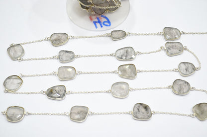 Dot Rutile Natural Quartz Slice Shape Hand Made Connector Chain , Dot Rutile Natural Quartz Bezel Link Chain , 14 - 20 mm , RB-5358