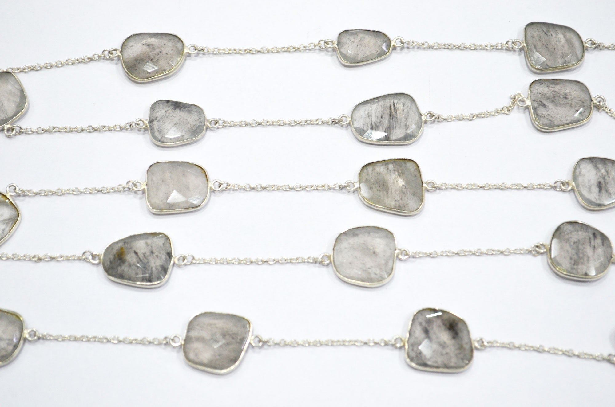 Dot Rutile Natural Quartz Slice Shape Hand Made Connector Chain , Dot Rutile Natural Quartz Bezel Link Chain , 14 - 20 mm , RB-5358