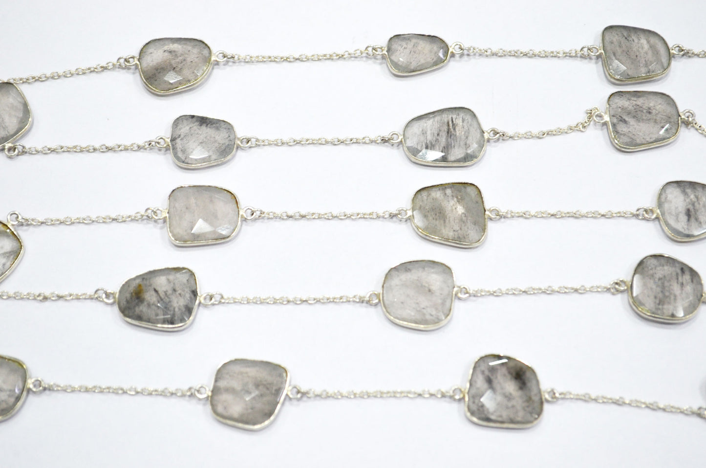 Dot Rutile Natural Quartz Slice Shape Hand Made Connector Chain , Dot Rutile Natural Quartz Bezel Link Chain , 14 - 20 mm , RB-5358