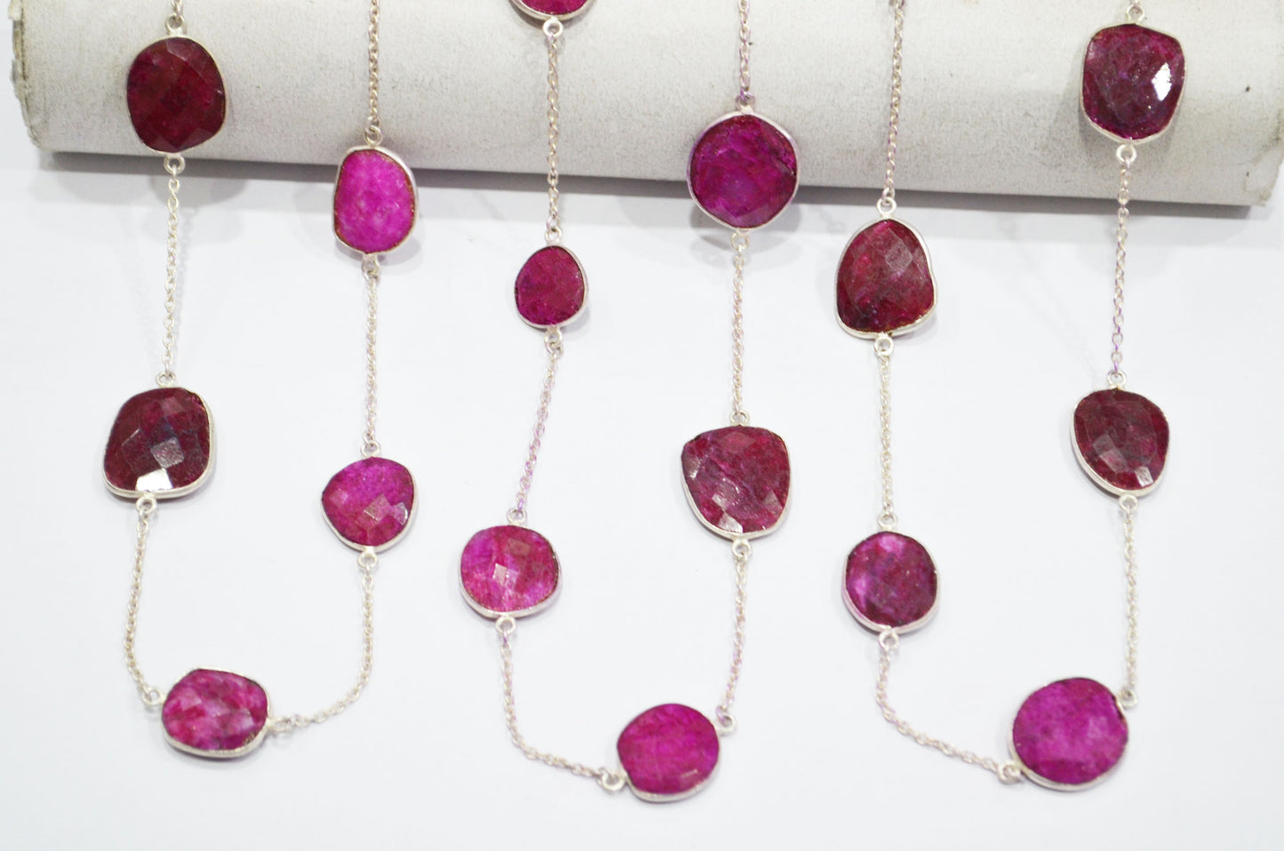 Dyed Red Natural Quartz Slice Shape Hand Made Connector Chain , Dyed Red Natural Quartz Bezel Link Chain , 18 - 22 mm , RB-5359